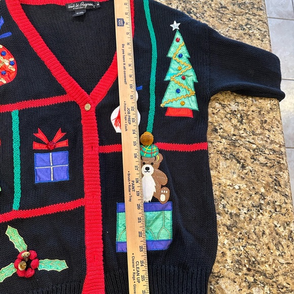 Work in Progress Gladys Bagley Vintage Christmas Ugly Sweater Cardigan sz medium - Picture 4 of 7